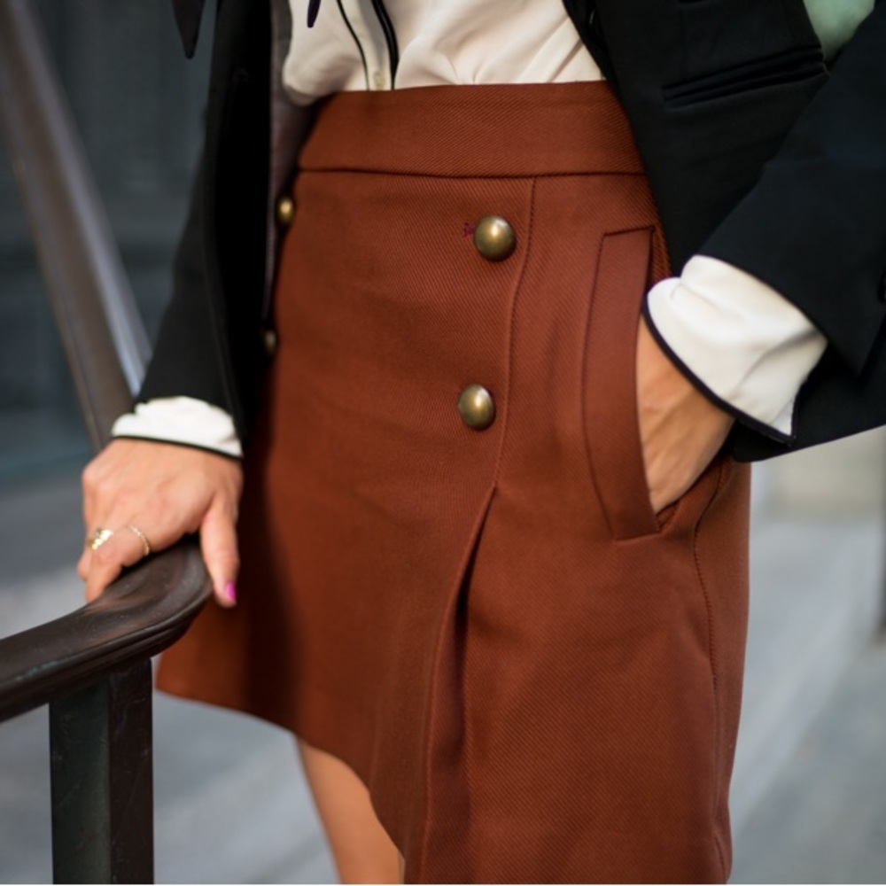 Express Button Front Sailor Mini Skirt in Brown | Size 6